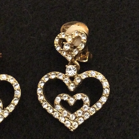 Nolan Miller heart rhinestone clip earrings - Picture 2 of 5